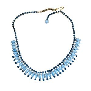 VTG Blue Marquise Moonstone necklace Rhinestone Silver Choker Prom Bridal Glam